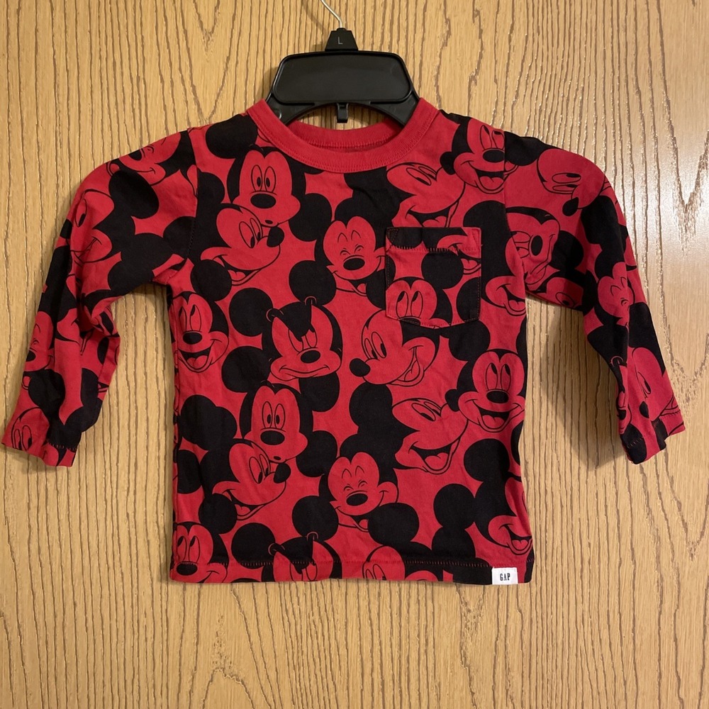 Baby Gap‎ Disney Mickey Mouse Long Sleeve Shirt Red / Black Size 2T